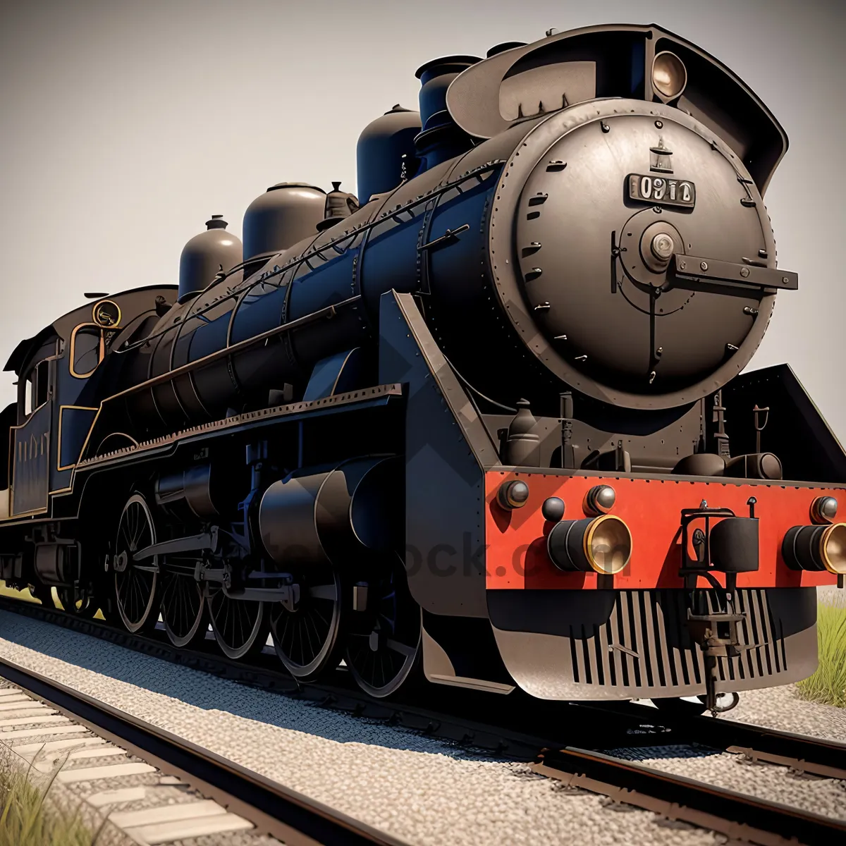 Picture of Vintage Steam Locomotive on Railroad Tracks