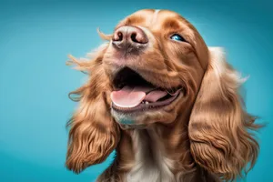 Cute brown cocker spaniel puppy in the studio portrait.