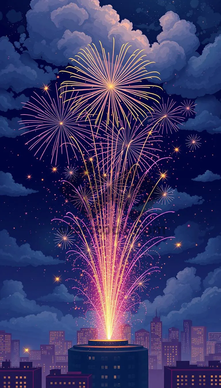 Picture of Colorful Firework Display in the Night Sky