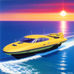 Speedboat cruising along the sparkling ocean