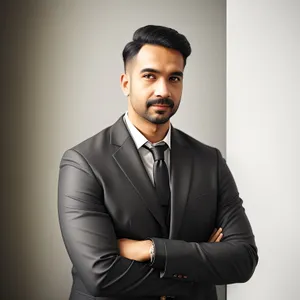 Confident businessman in modern office setting, smiling