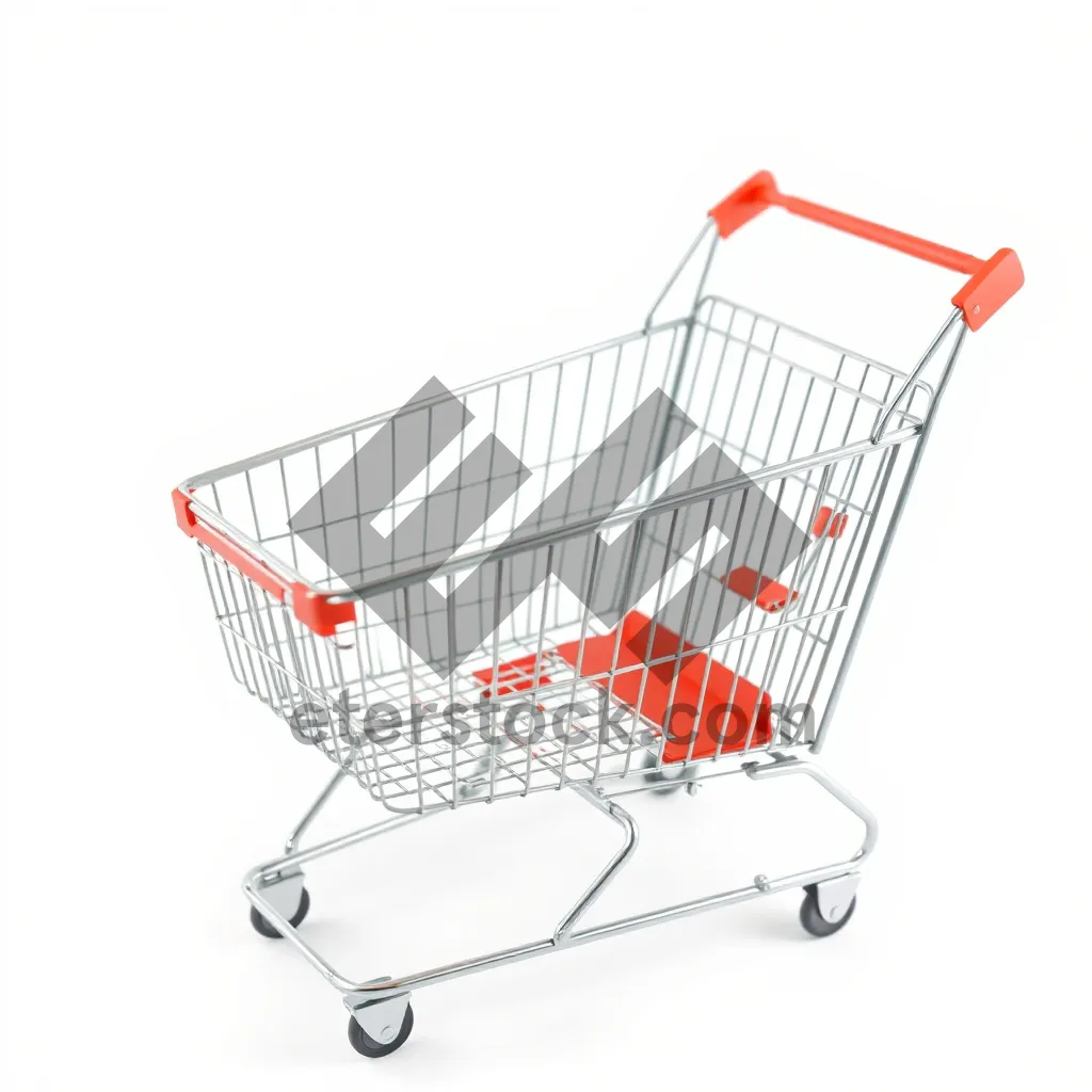 Picture of 3D supermarket shopping cart with metal wheels and push handle