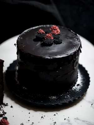 Delicious Fruit Cake with Chocolate Sauce and Berries