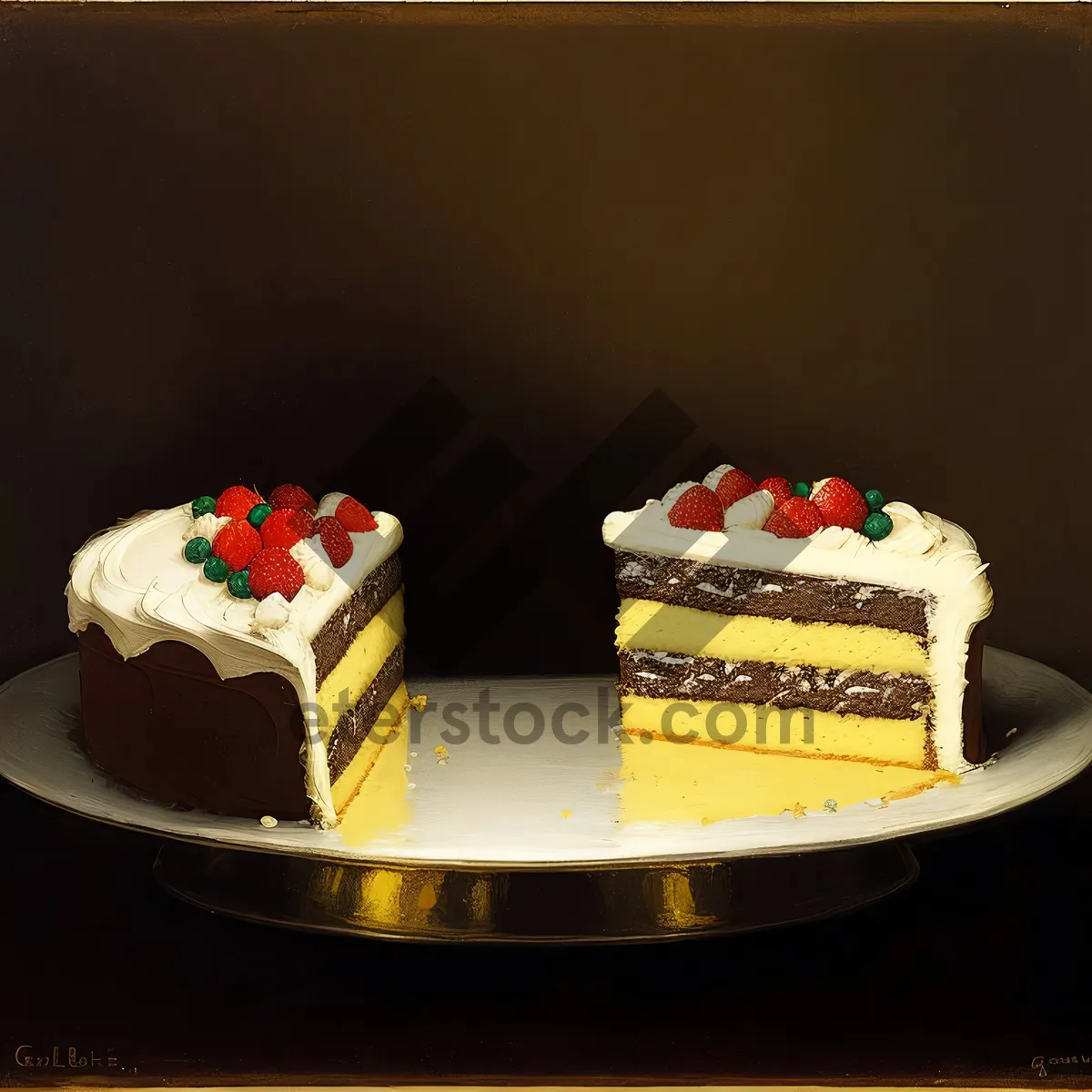 Picture of Delicious gourmet cake on plate with cream topping