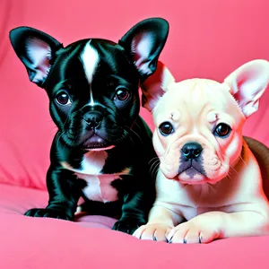 Studio capture of a cute wrinkled Bulldog puppy sitting with undeniable charm and cuteness