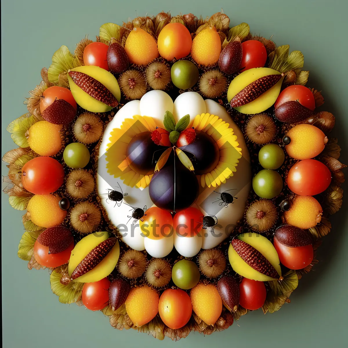 Picture of Refreshing Fruit Basket: Apple, Persimmon, Berry, Orange, Grapes