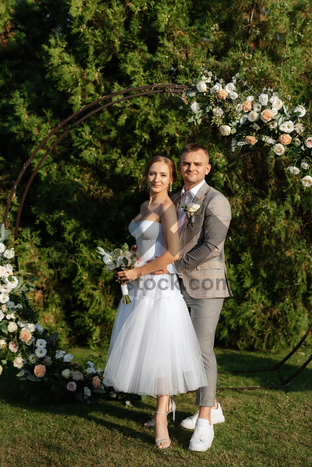 Picture of Happy Wedding Couple in Park Celebrating Love and Marriage