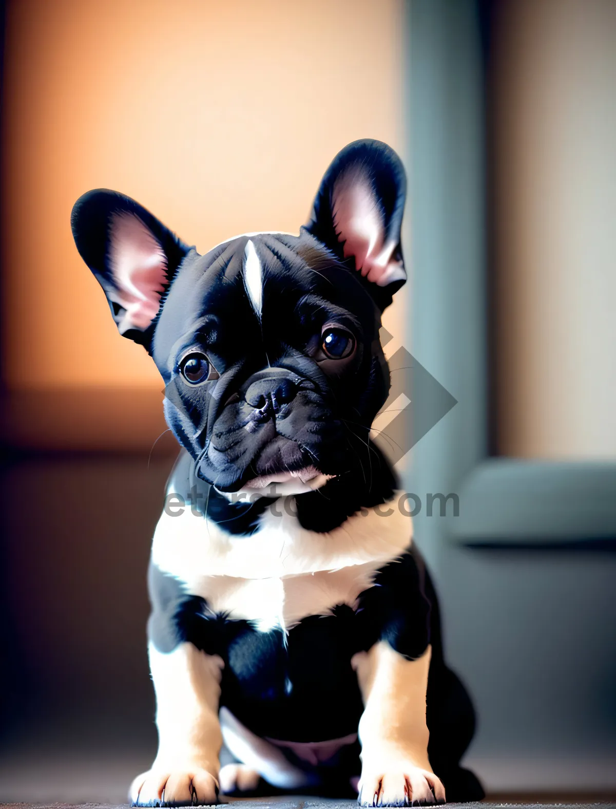 Picture of Cute Purebred Bulldog Puppy with Adorable Wrinkles