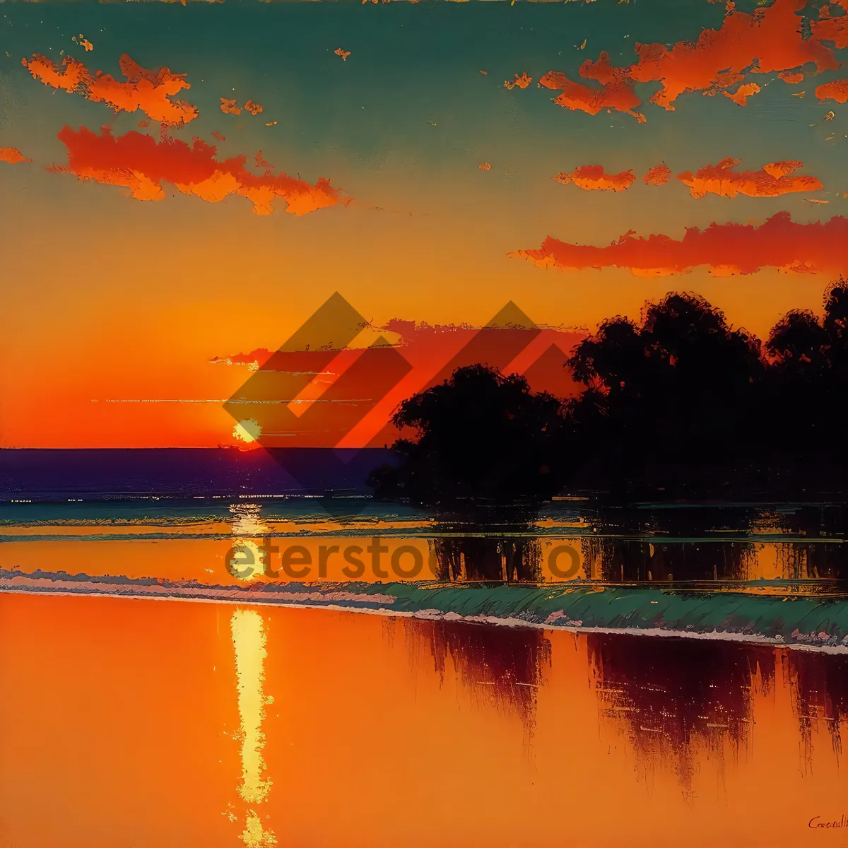 Picture of Enchanting Sunset Reflection Over the Serene Ocean