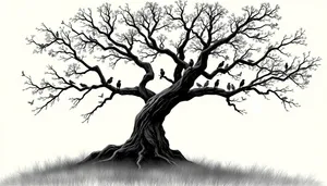 Silhouette of Oak Tree Against Dramatic Sky