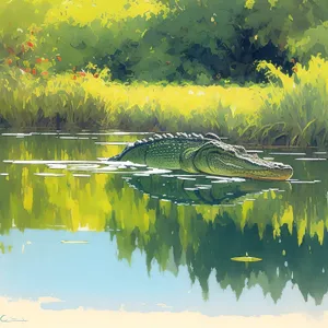 Tranquil Reflections: Serene Summer Waterscape Amidst Breathtaking Forest