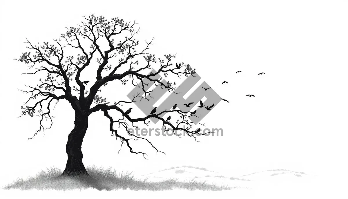 Picture of Black Tree Silhouette Design with Branch Tracing