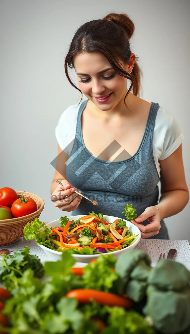 Picture of Happy Vegetarian Meal Plate at Home