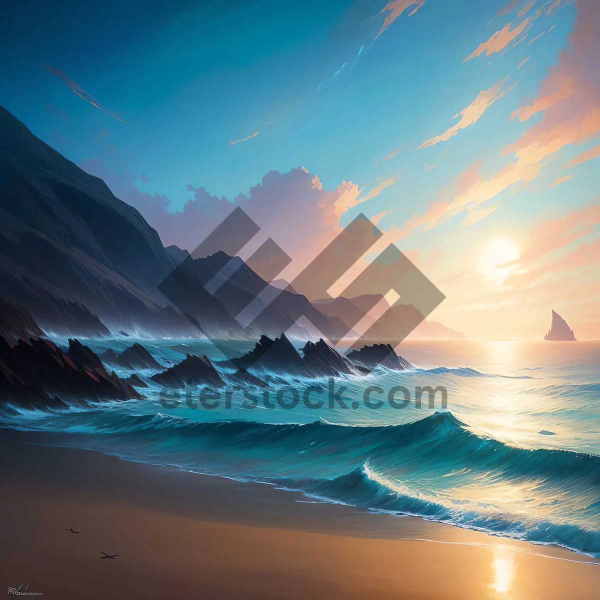 Picture of Golden Sunset over Serene Seascape