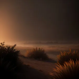 Golden Sunset over Beach and Horizon