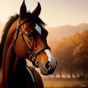 Brown Thoroughbred Stallion in Bridle: Majestic Equestrian Beauty