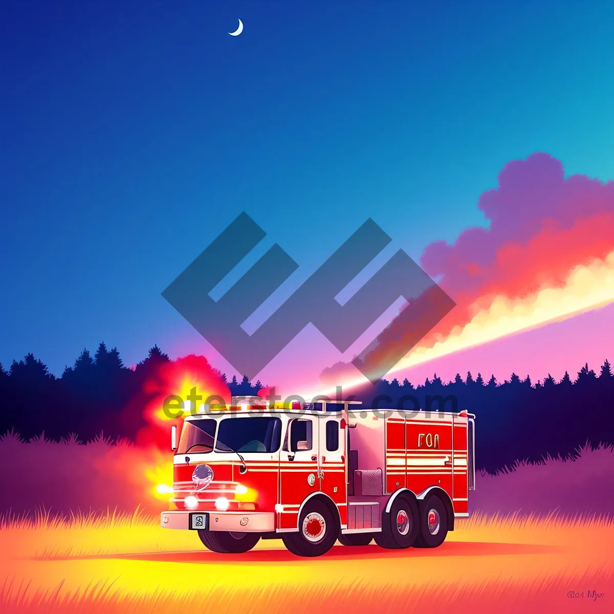 Picture of Sunset Fire Station Truck in Rural Landscape