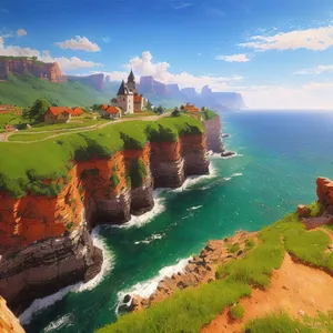 Serene Coastal Escape: Majestic Ocean Cliff and Castle