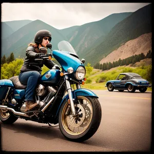 Speeding Motorcycle Race Helmet on Road