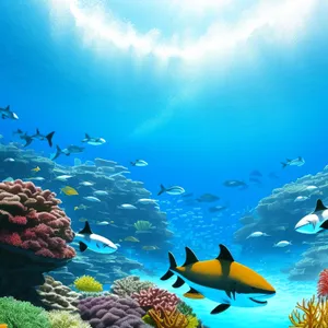 Colorful Tropical Fish in Sunlit Coral Reef.