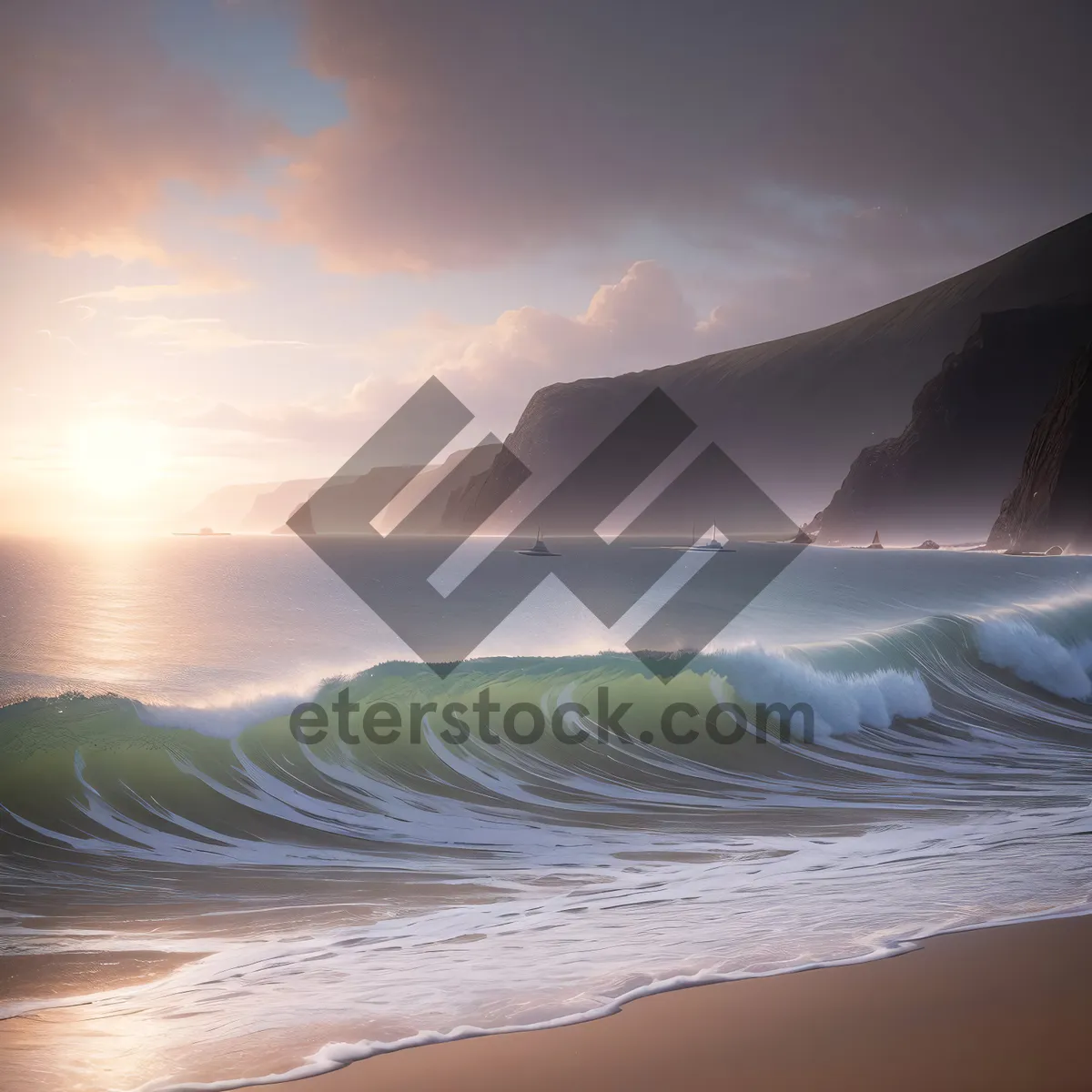 Picture of Sunset Over Sandy Beach: Serene Horizon on Water