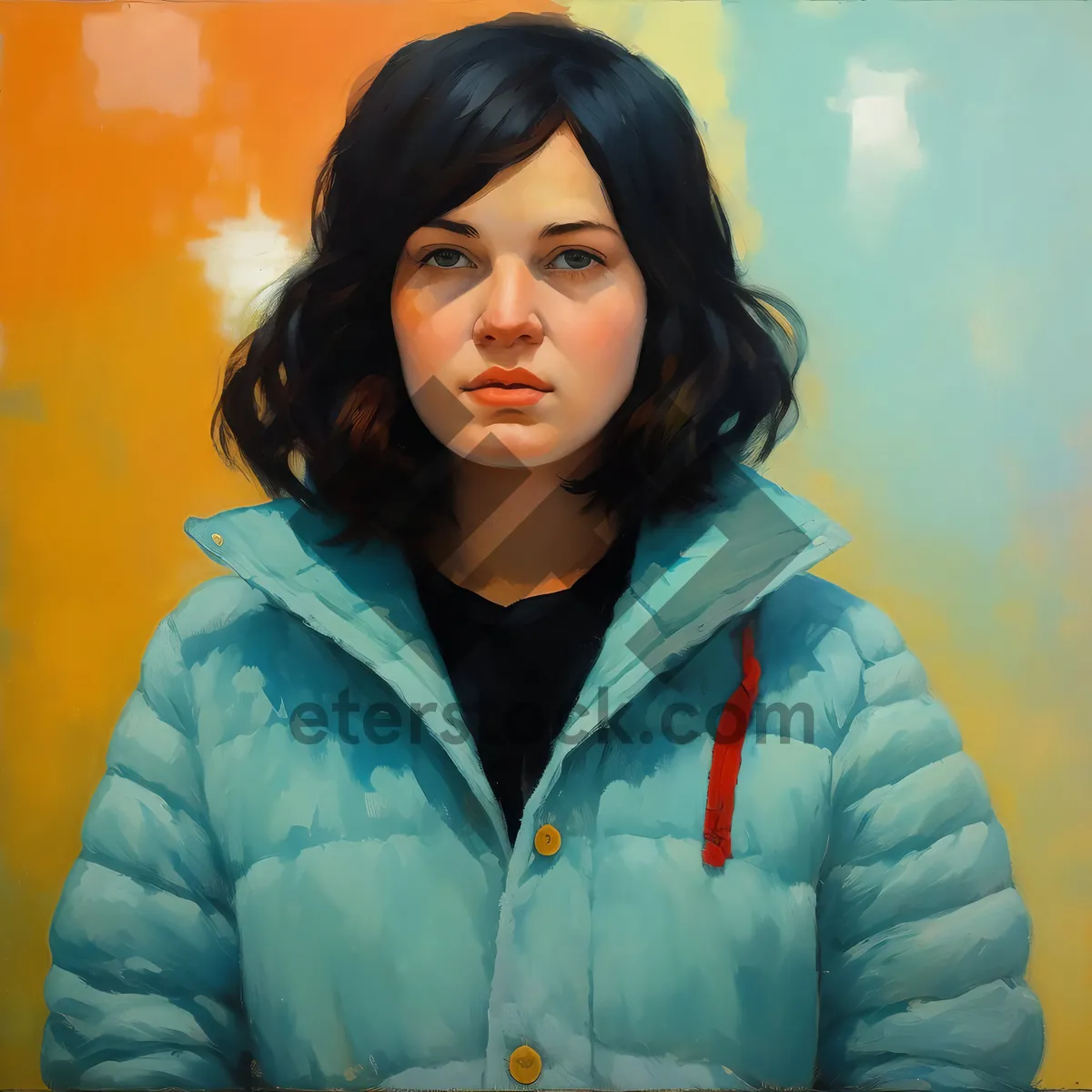 Picture of Attractive brunette businesswoman smiling in professional office suit.