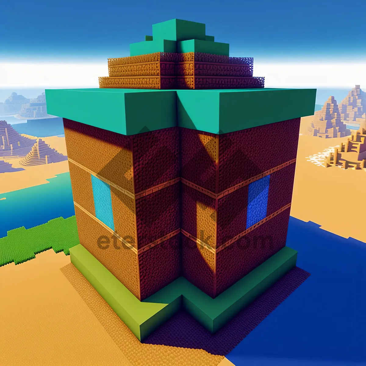 Picture of 3D Excavation House Cube: Business Block with Chimney