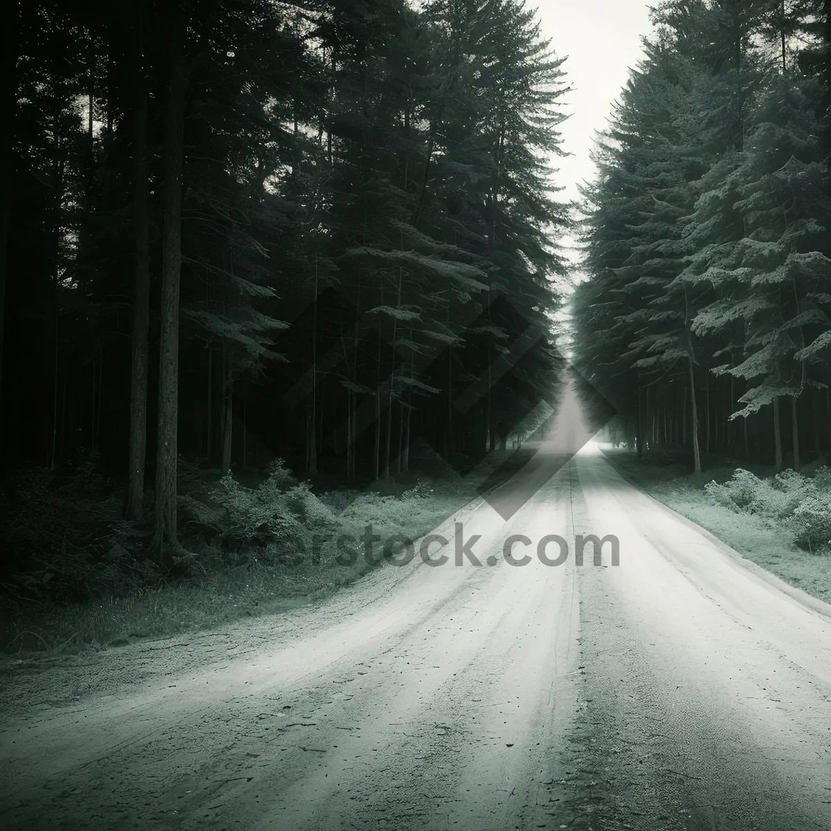 Picture of Scenic Road Through Forest with Sprinkler