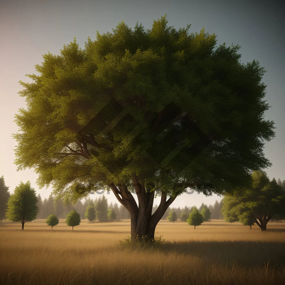 Picture of Idyllic Summer Meadow with Majestic Oak Trees