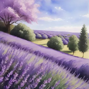 Vibrant Lavender Field in Summer Sky