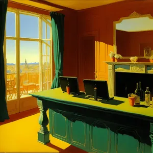 Modern Kitchen Interior with Wood Furniture and Counter