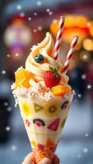 Berrylicious Ice Cream Cone with Fresh Fruits and Cream