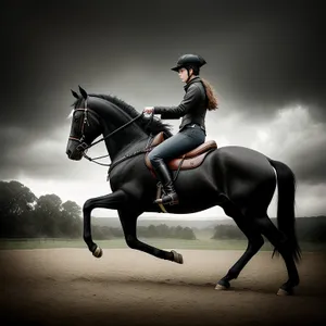 Sporty Equestrian Rider on Harness-Supported Saddle