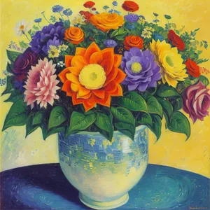 Colorful Ceramic Flower Vase Jar - Floral Art Design