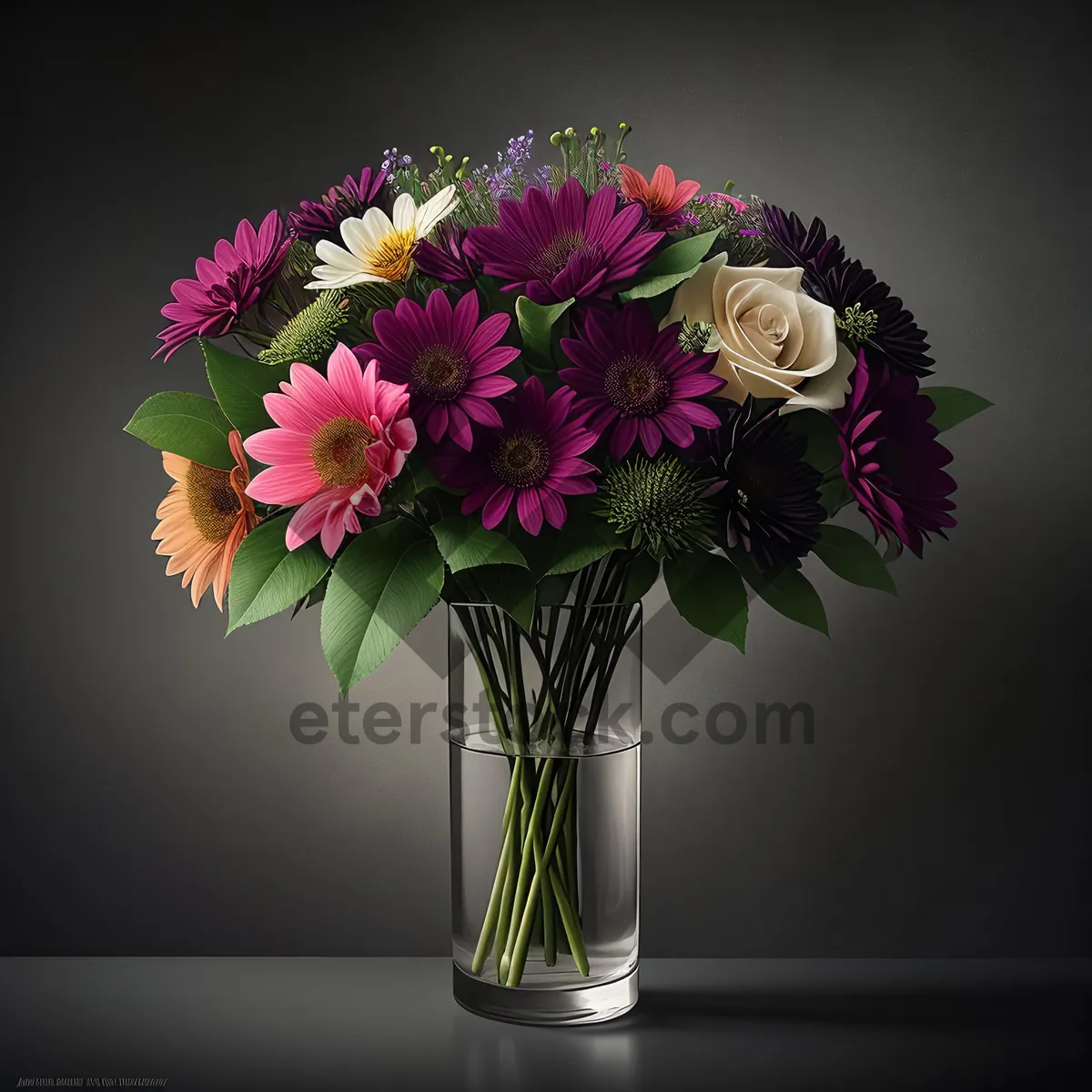 Picture of Colorful Summer Floral Bouquet in Pink Vase