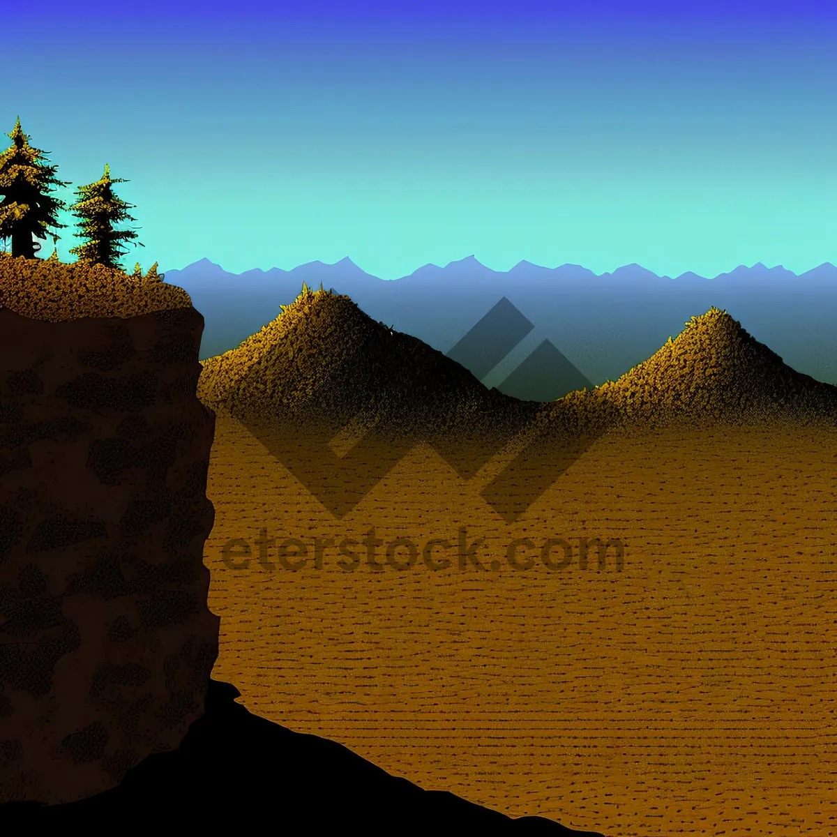 Picture of Desert Serenity: Majestic Mountains and Sunlit Sky