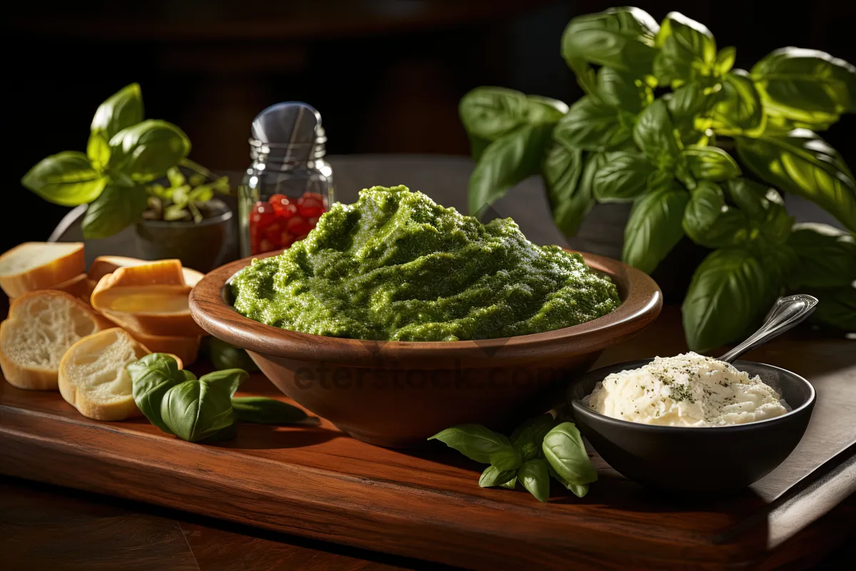 Picture of Fresh Vegetarian Salad with Guacamole Dip on Plate