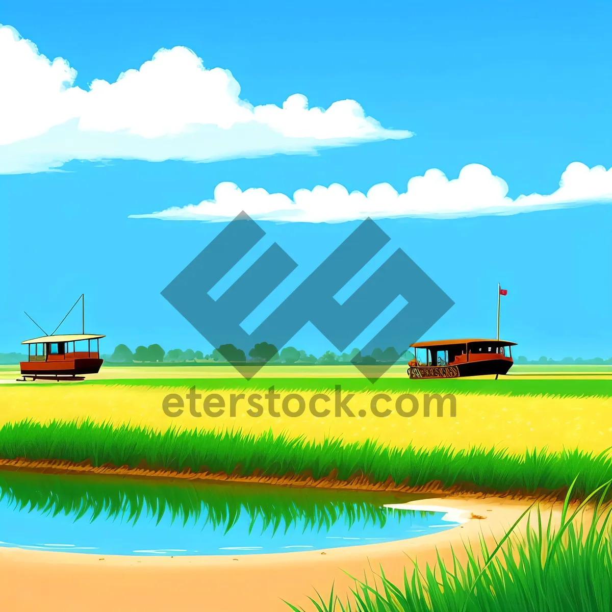 Picture of Colorful Wheat Field under Sunny Sky