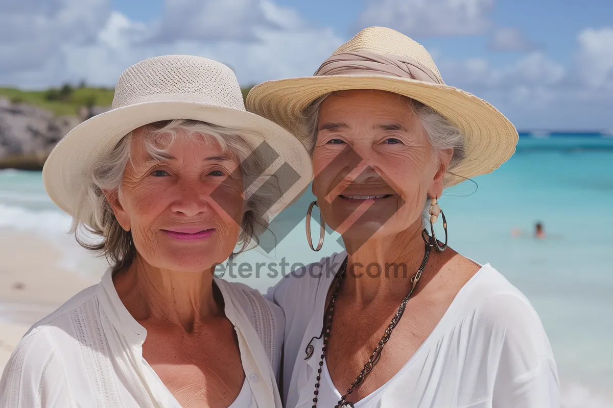 Picture of Happy Couple on Beach in Cowboy Hats Smiling