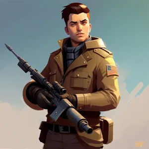 Incredible Businessman in Handsome Military Uniform Holding Rifle