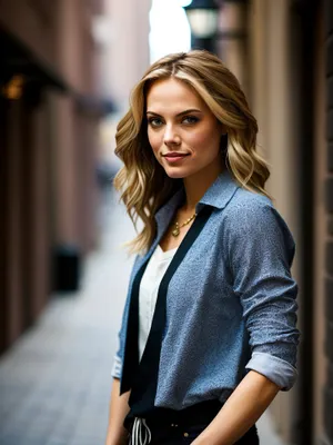 Successful businesswoman smiling with phone in leather suit.