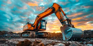 Heavy duty excavator at work on construction site.