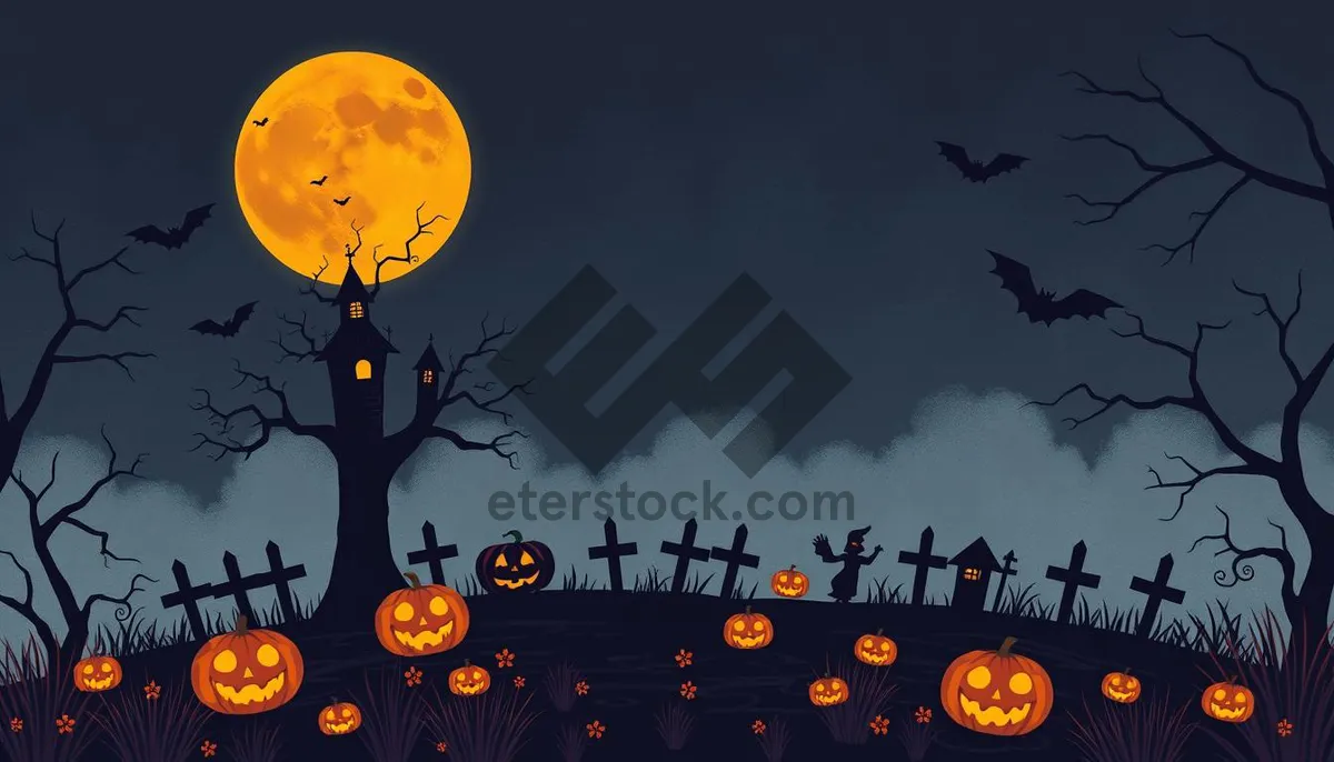 Picture of Spooky Halloween night with silhouette of bat