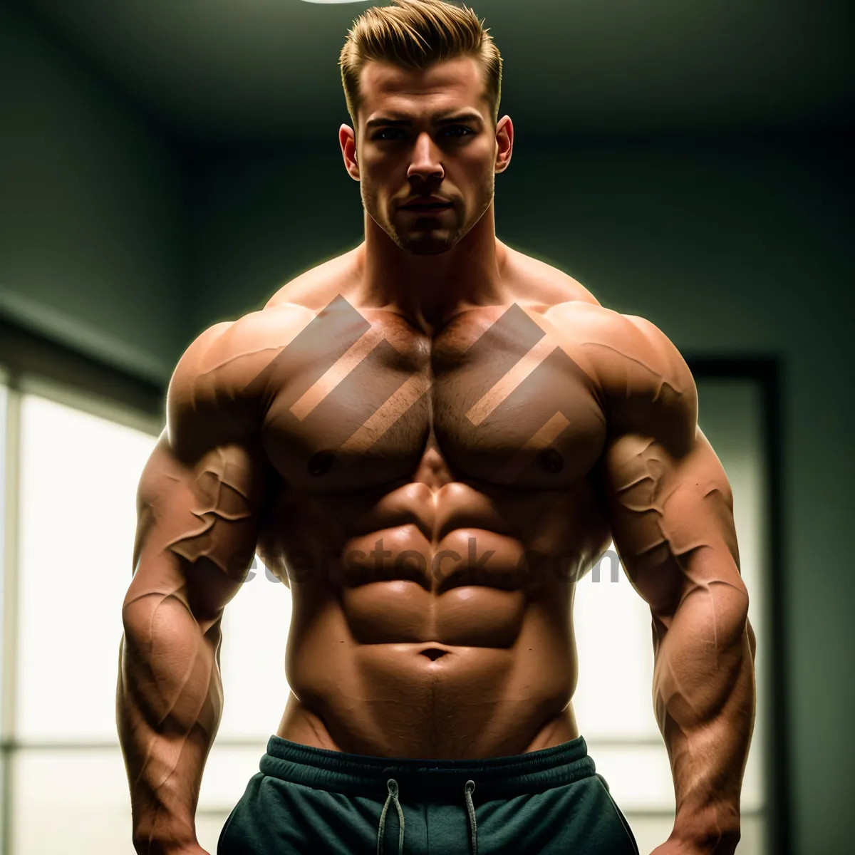 Picture of Muscular Male Bodybuilder Posing with Strength