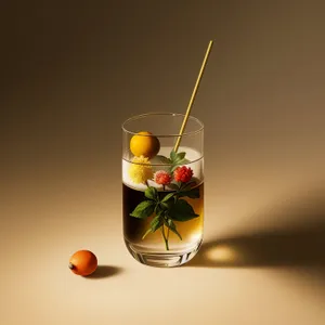 Fresh Fruit Salad in Yellow Glass Cup.