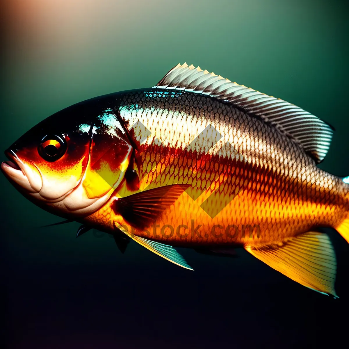 Picture of Colorful Goldfish Swimming in Underwater Aquarium