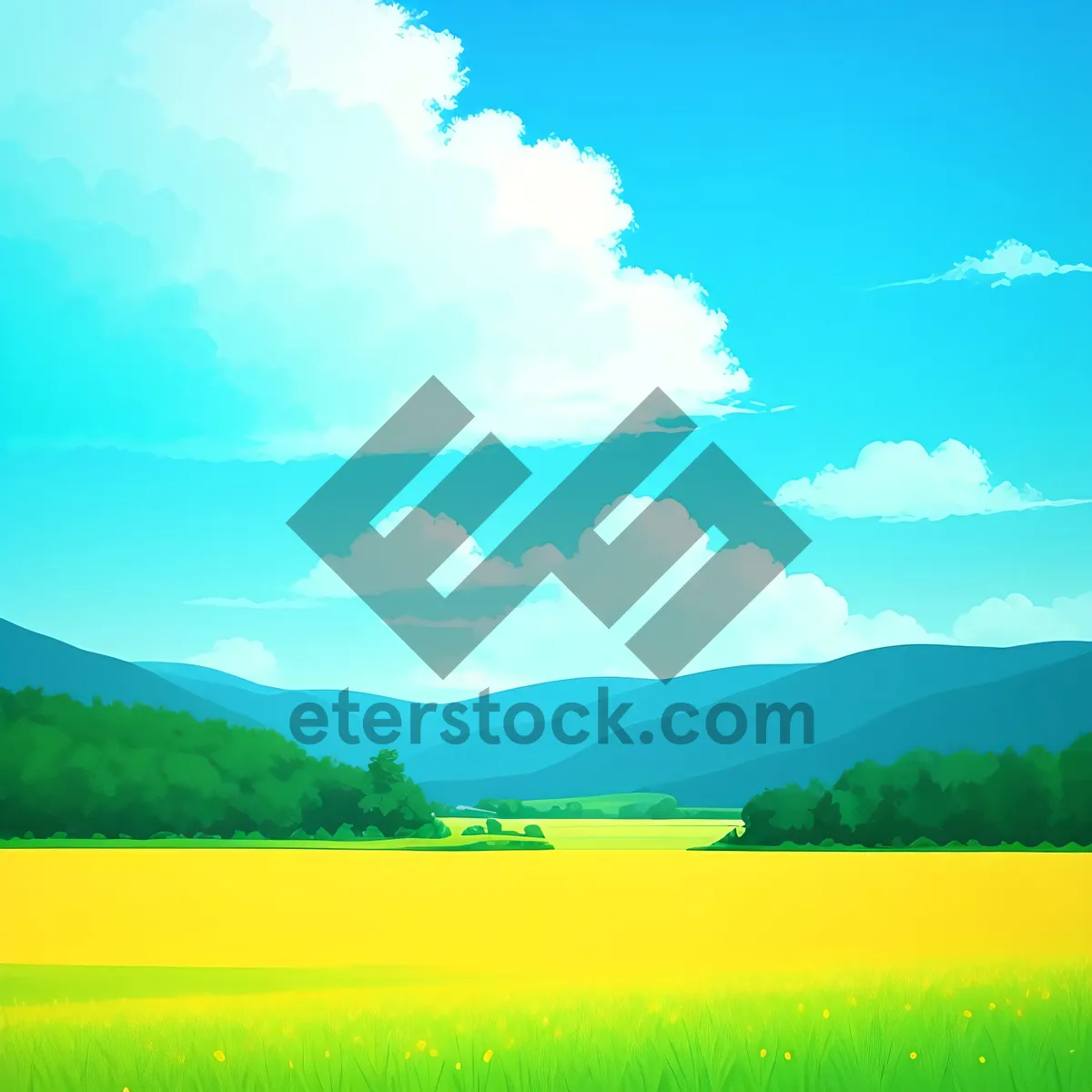 Picture of Vibrant Horizon: Tranquil Meadow Under a Colorful Sky