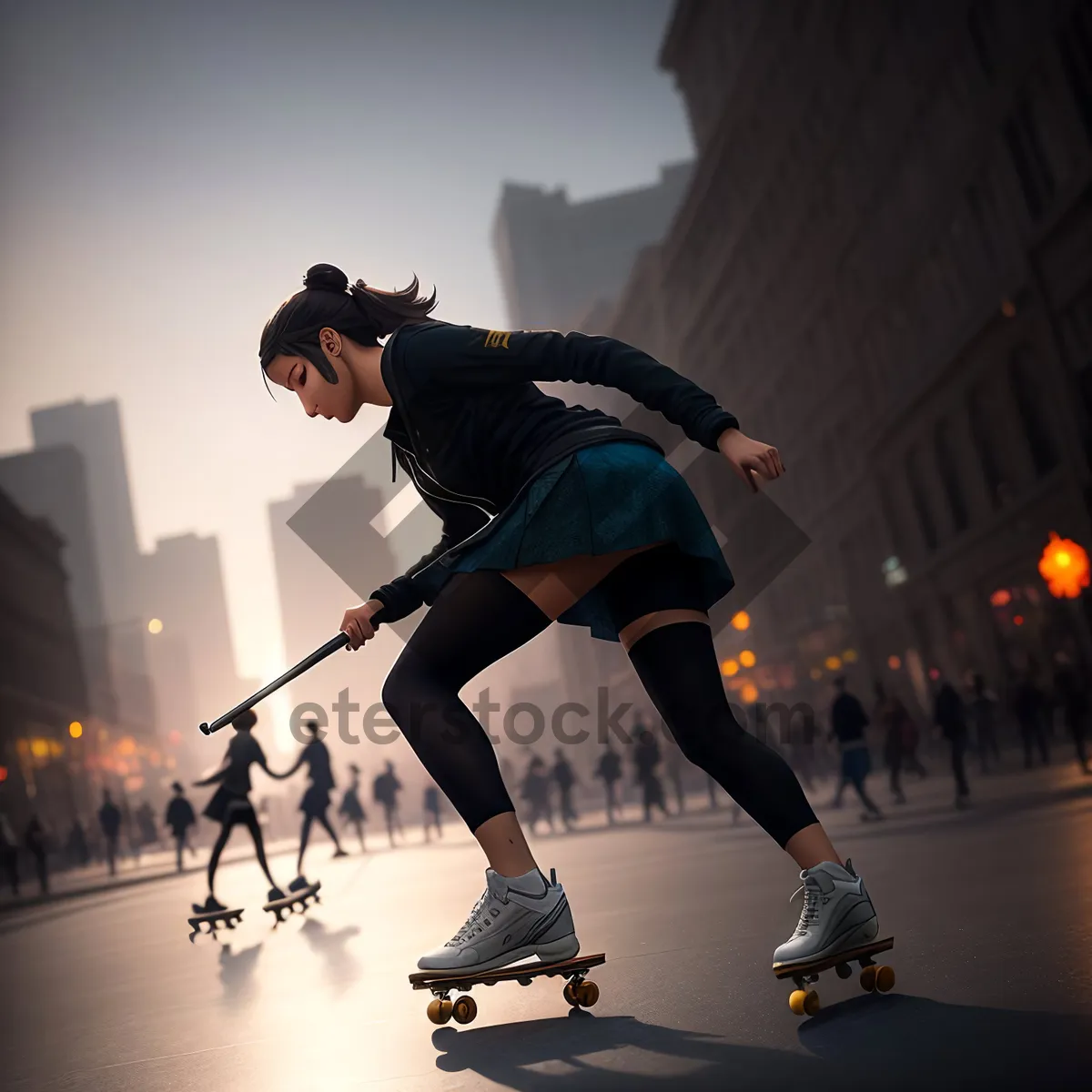 Picture of Skateboarder's Dynamic Jumping Stance in Urban Setting