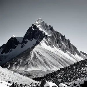 Snow-capped Alpine peak against majestic mountain range