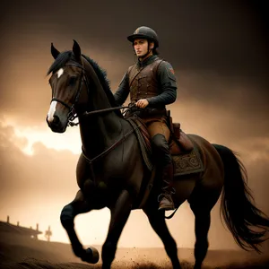 Majestic Stallion in Brown Bridle with Polo Mallet